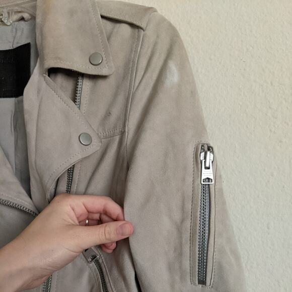 All Saints Latham Goatskin Leather Suede Biker Jacket in Grey, Size 0 - Picture 9 of 13